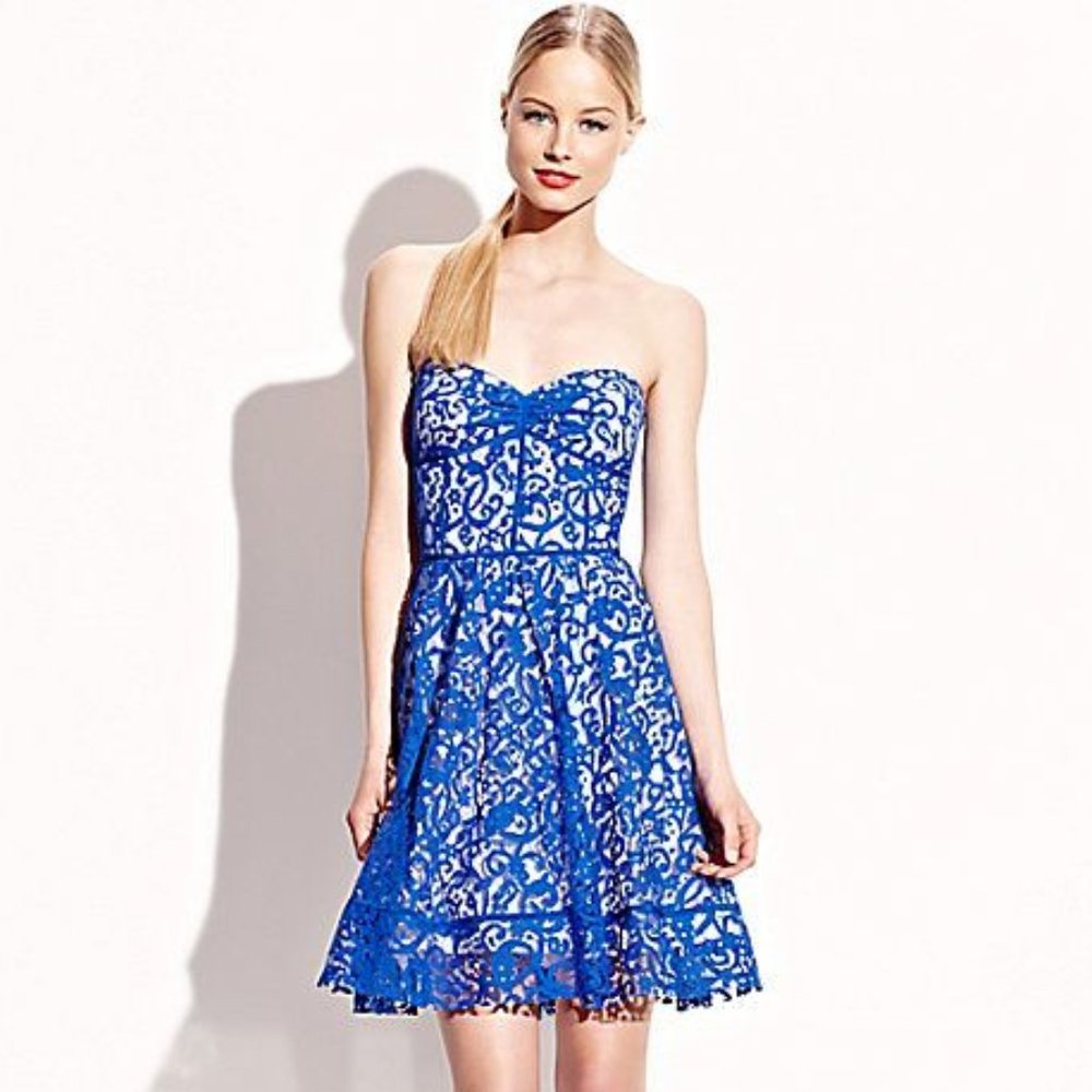 Betsey Johnson Blue Lace Strapless Dress